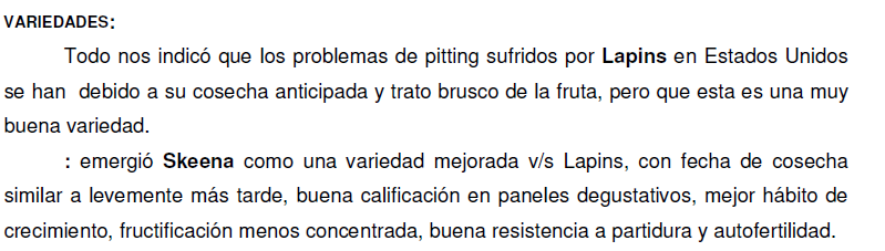 Información variedad de cereza skeena